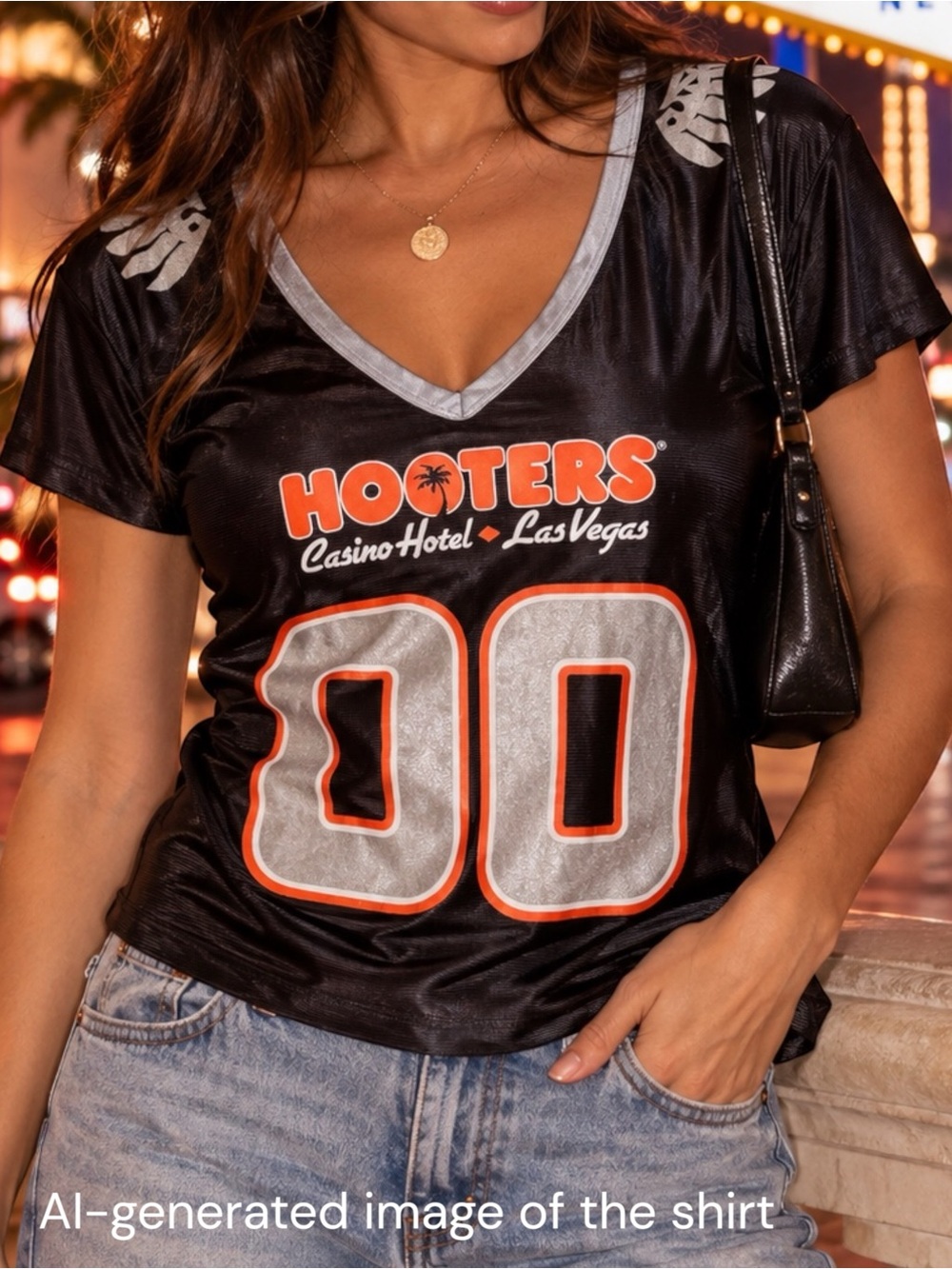 Hooters Las Vegas Football Jersey Top Sz L/XL Black Casino Hotel Y2K 2000s Sexy